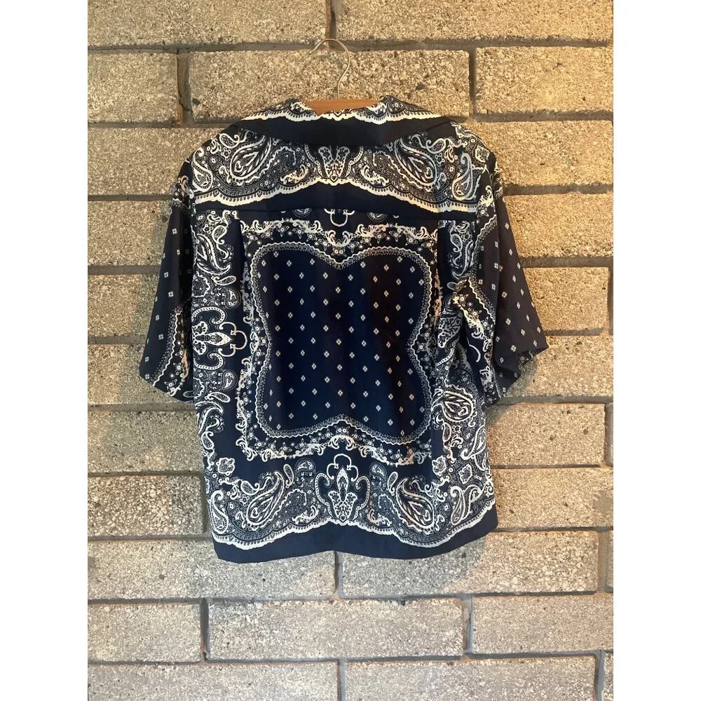 Sandro Womens Blue & White Paisley Short-Sleeve Button-Up Shirt Size 1 - Picture 9 of 10